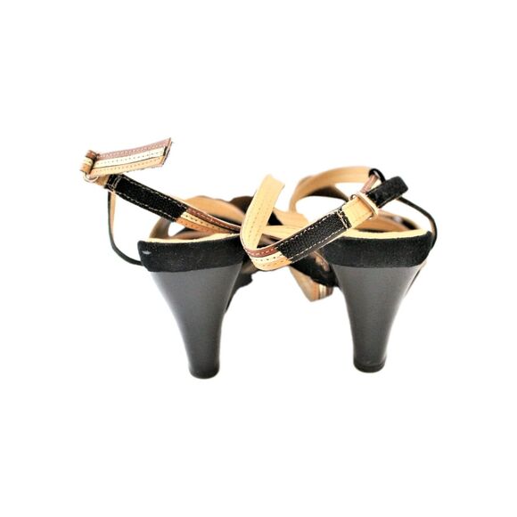 Aerosoles Signature Sandals Wedge Black Suede W Gold Cross Strap Size 9 - Picture 5 of 11